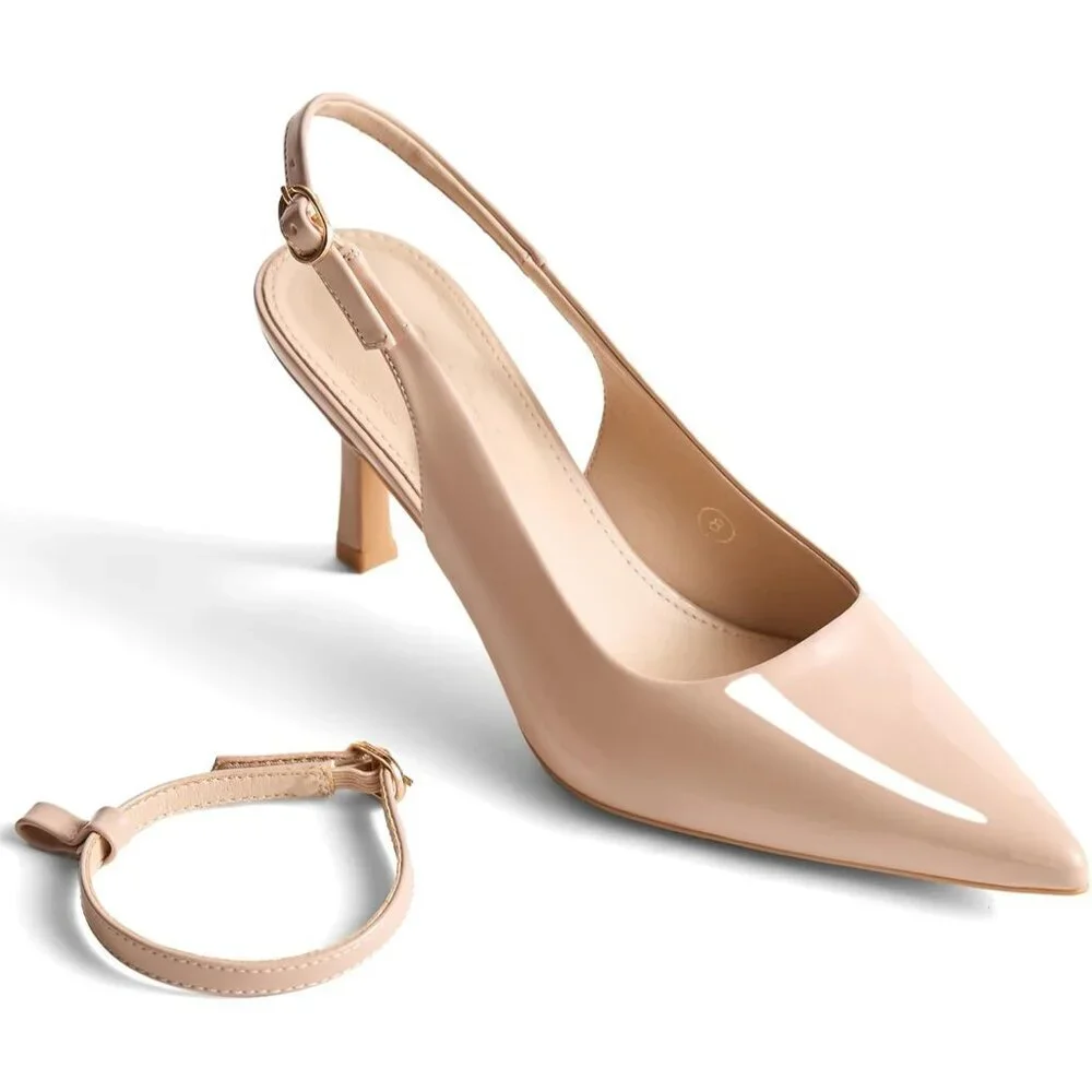 Women's Nude Pointed Toe High Heels Slingback Stiletto Ankle Strap Pumps